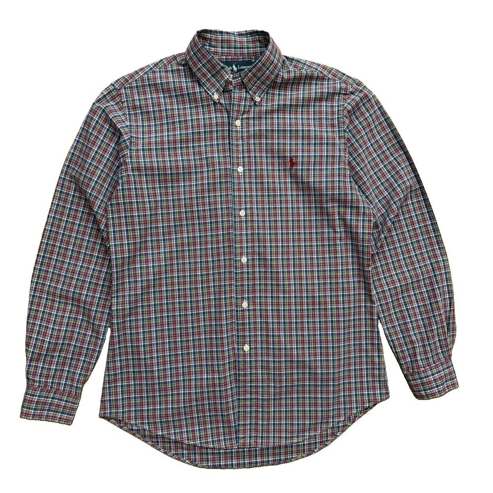 Vintage Ralph Lauren Shirt Mens M Blue Red Check Button Down Custom Fit 21x30
